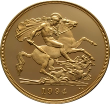 1994 Proof £5 Gold Coin (Quintuple Sovereign) - no Box or cert