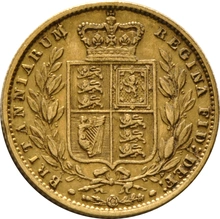 1858 Gold Sovereign - Victoria Young Head Shield Back- London