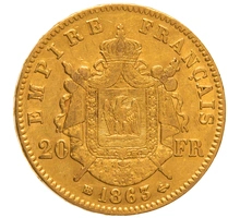 1863 20 French Francs - Napoleon III Laureate Head - BB