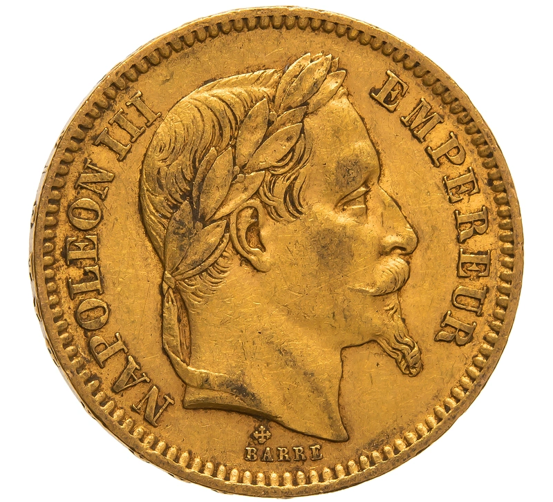 1861 20 French Francs Gold Coin Napoleon III BB