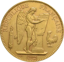100 French Francs Gold Coin Guardian Angel Genius