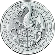 1oz Platinum  Coin, The Red Dragon - Queens Beast