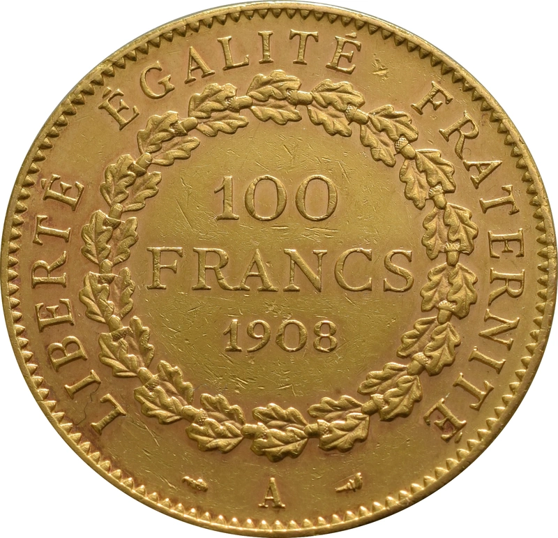 100 French Francs Gold Coin Guardian Angel Genius