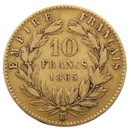 1865 10 French Francs Gold Coin Napoleon III BB