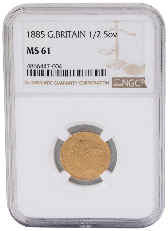 1885 Half Sovereign Victoria Young Head Shield Back - London NGC MS61