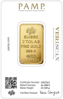 PAMP Lady Fortuna 2 Tola Gold Bar