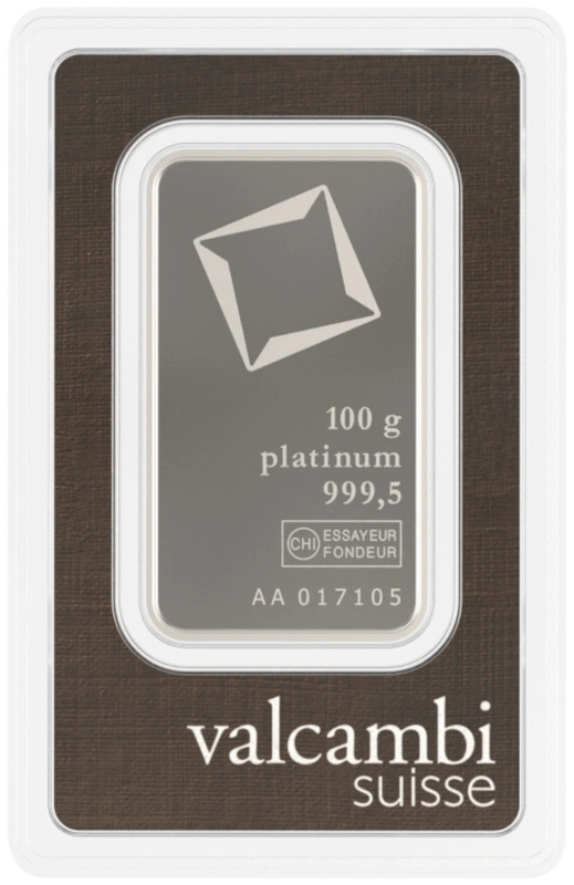 Valcambi 100 Gram Platinum Bar Minted