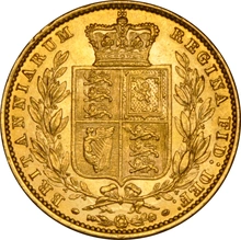 1852 Gold Sovereign - Victoria Young Head Shield Back- London NGC AU58