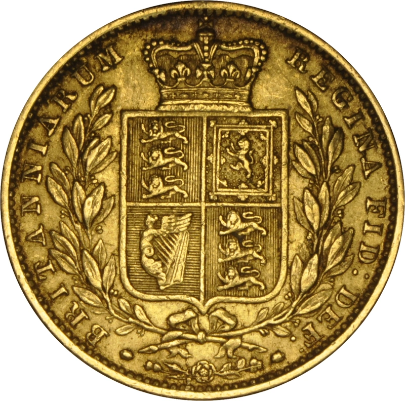1855 Gold Sovereign - Victoria Young Head Shield Back- London