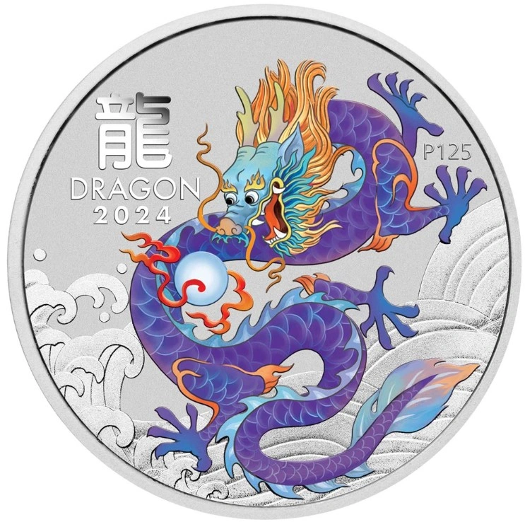 2024 1oz Perth Mint Year of the Dragon Coloured Silver Coin