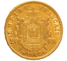 1862 20 French Francs - Napoleon III Laureate Head - BB