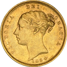 1884 Half Sovereign Victoria Young Head Shield Back - London NGC AU58