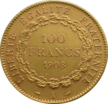 100 French Francs Gold Coin Guardian Angel Genius