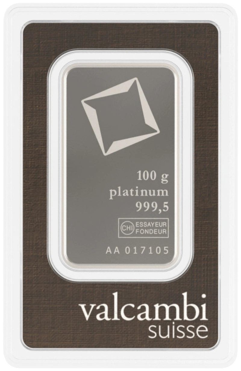 Valcambi 100 Gram Platinum Bar | BullionByPost - From $7,884