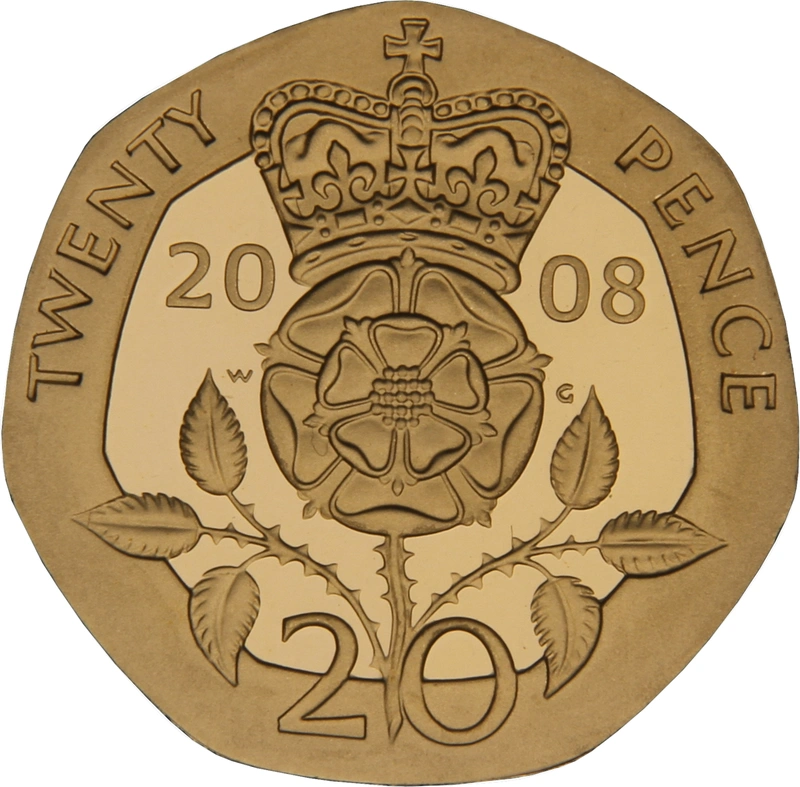 2008 Proof Gold 20p Coin Crowned Tudor Rose