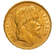 1866 20 French Francs Gold Coin Napoleon III BB