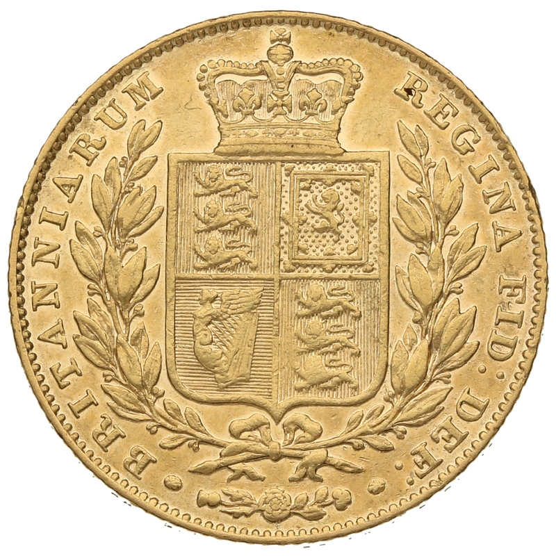 1845 Gold Sovereign Coin Queen Victoria Young Head Shield Back