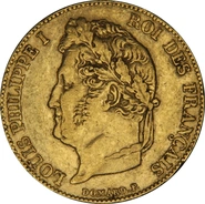 1844 20 French Francs Gold Coin Louis-Philippe A