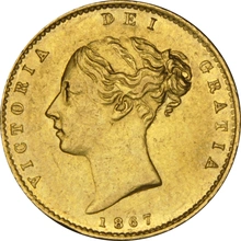 1867 Half Sovereign Victoria Young Head Shield Back - London NGC AU58