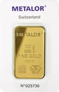 Minted Metalor 100 Gram Gold Bar