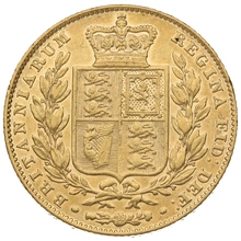 1845 Gold Sovereign - Victoria Young Head Shield Back- London
