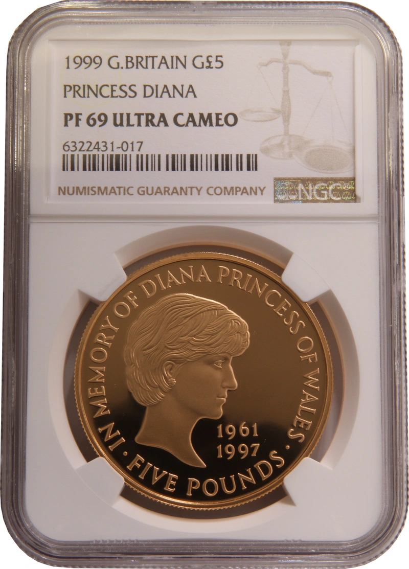 1999 - Gold £5 Proof Crown, Diana Princess of Wales Memorial NGC PF69