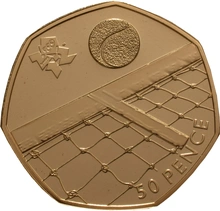 The London 2012 50p Gold Proof Piedfort Olympic Tennis Coin