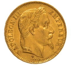 1868 20 French Francs Gold Coin Napoleon III BB