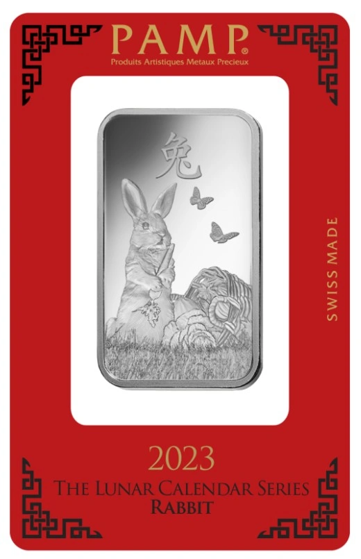 1oz Silver Bar 2023 Year of the Rabbit PAMP