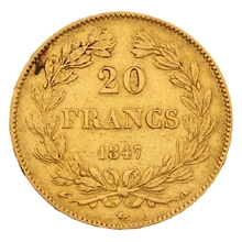 1847 20 French Francs Gold Coin Louis-Philippe A