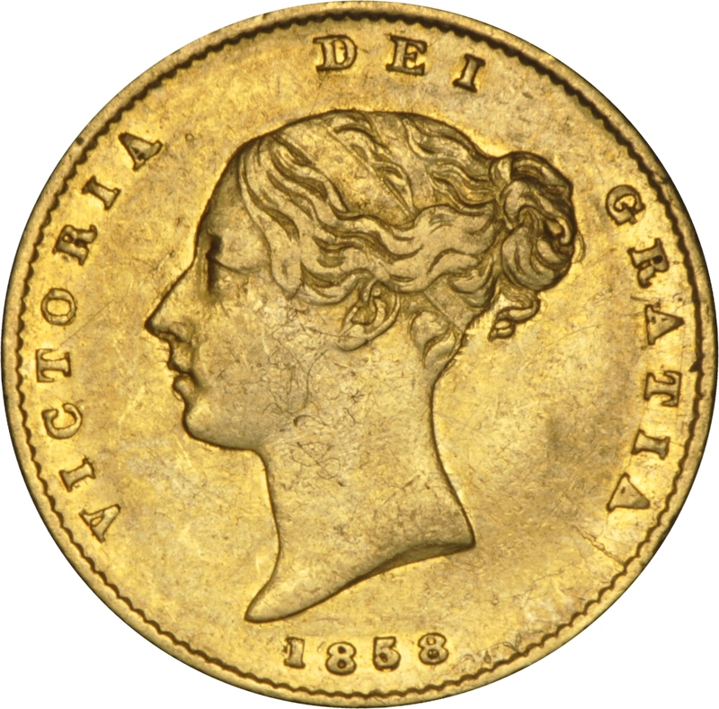 1858 Half Sovereign Victoria Young Head Shield Back - London NGC AU53