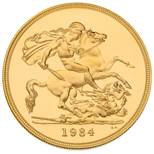 1984 - Gold £5 Proof Coin (Quintuple Sovereign) Boxed