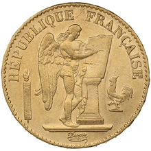 1876 20 French Francs Gold Coin Guardian Angel Genius A