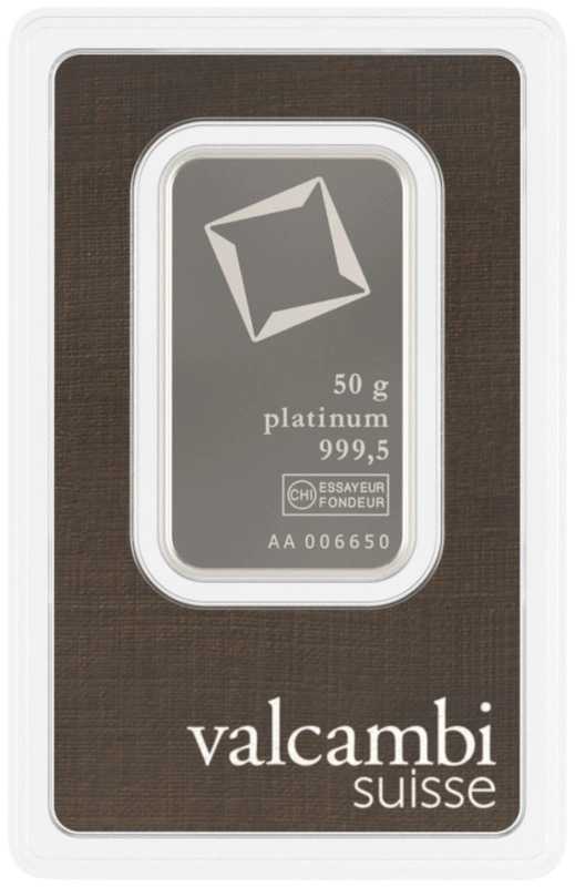 Valcambi 50 Gram Platinum Bar Minted
