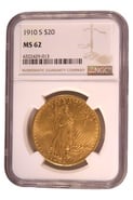 1910 $20 Double Eagle St Gaudens Head Gold Coin San Francisco NGC MS62