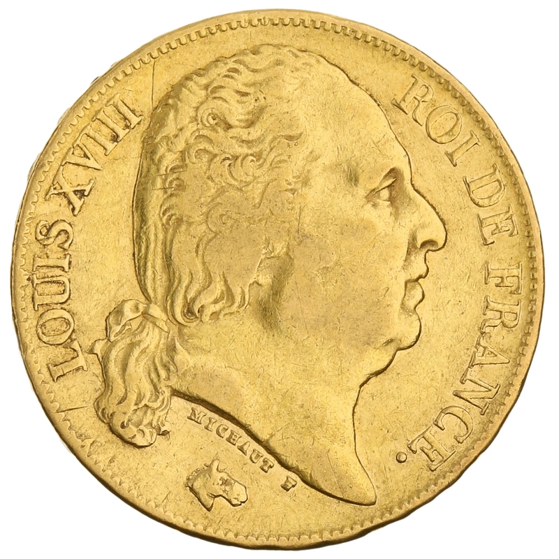 1824 20 French Francs Gold Coin Louis XVIII A