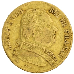 1814 20 French Francs Gold Coin Louis XVIII L