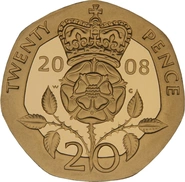 2008 Proof Gold 20p Coin Crowned Tudor Rose