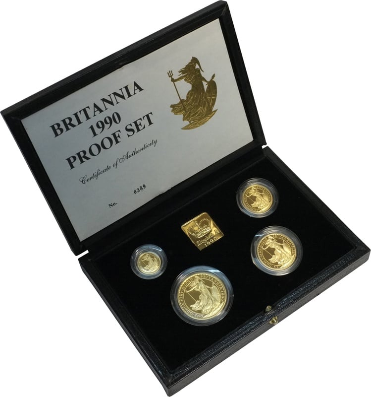 1990 Proof Britannia Gold 4-Coin Boxed Set