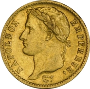20 French Francs Gold Coin Napoleon I Laureate Head 1807-1815