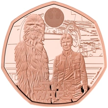 2024 50p Han Solo & Chewbacca Boxed Star Wars Proof Gold Coin Boxed
