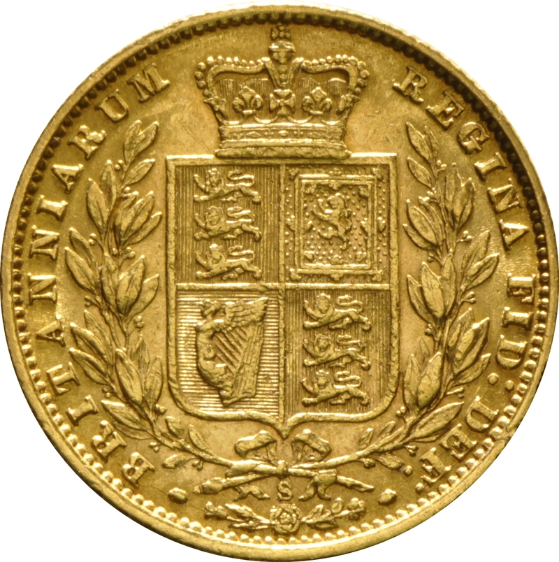 1875 Gold Sovereign - Victoria Young Head Shield Back- S