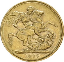 1876 Gold Sovereign Coin Queen Victoria Young Head Melbourne