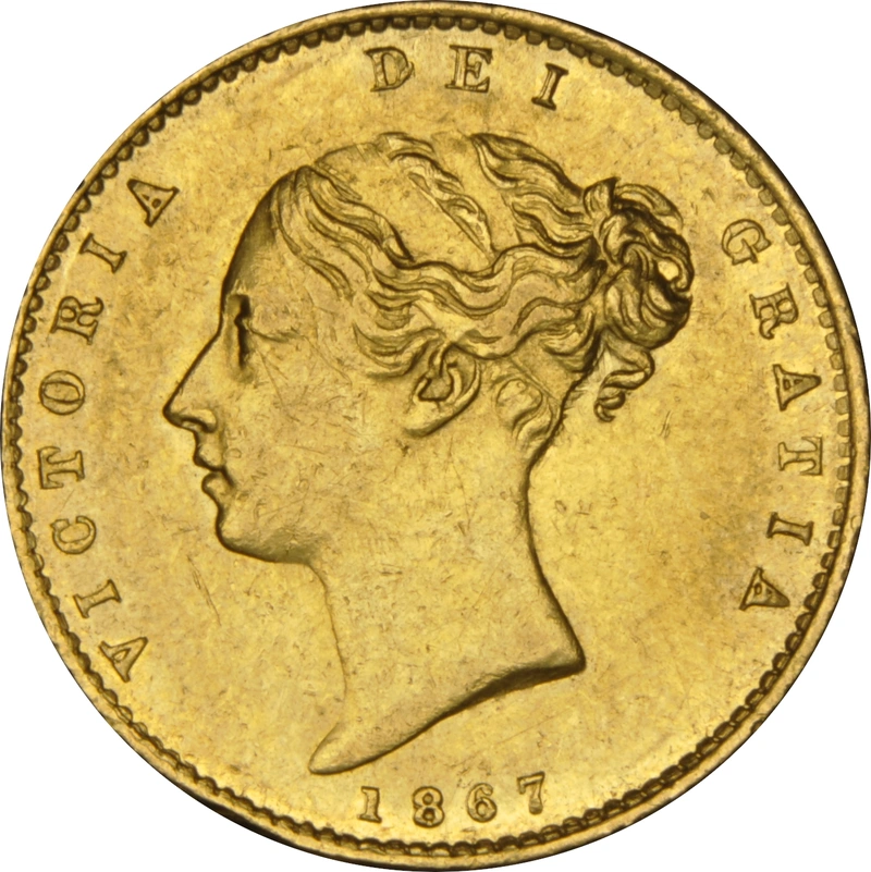 1867 Half Sovereign Victoria Young Head Shield Back - London NGC AU58