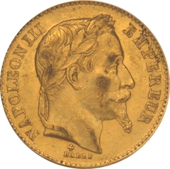 1868 20 French Francs Gold Coin Napoleon III Laureate Head A PCGS MS62