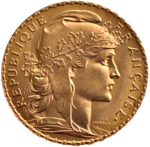 20 French Francs Gold Coin Marianne Rooster