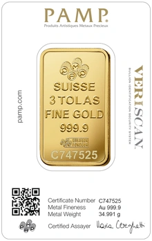 PAMP Lady Fortuna 3 Tola Gold Bar