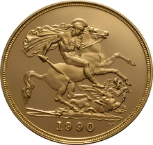 1990 Proof £5 Gold Coin (Quintuple Sovereign) - no Box or cert