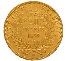 1855 20 French Francs Gold Coin Napoleon III A