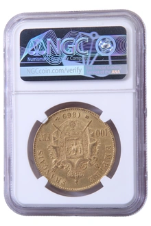 1869 Napoleon III 100 French Francs BB Strasbourg NGC AU58